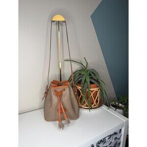 Vintage Dooney  Bourke AWL Bucket Bag Taupe Leather Drawstring Purse Crossbody